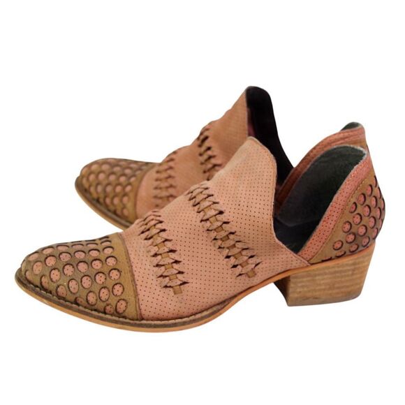 Rebels PERFORATED BROWN REAL LEATHER ROUND TOE LOW HEEL SLIP ON LOAFER SHOES 8M - Picture 4 of 10